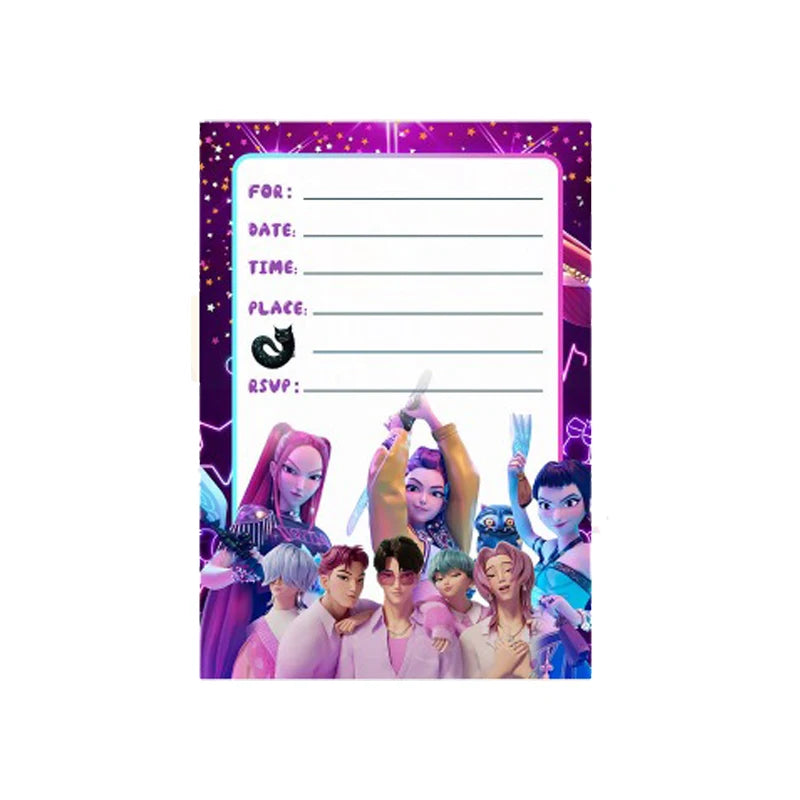 Invitations Anniversaire KPop Demon-Hunters - HUNTR/X & Saja Boys - Cartons de Fête avec Enveloppes