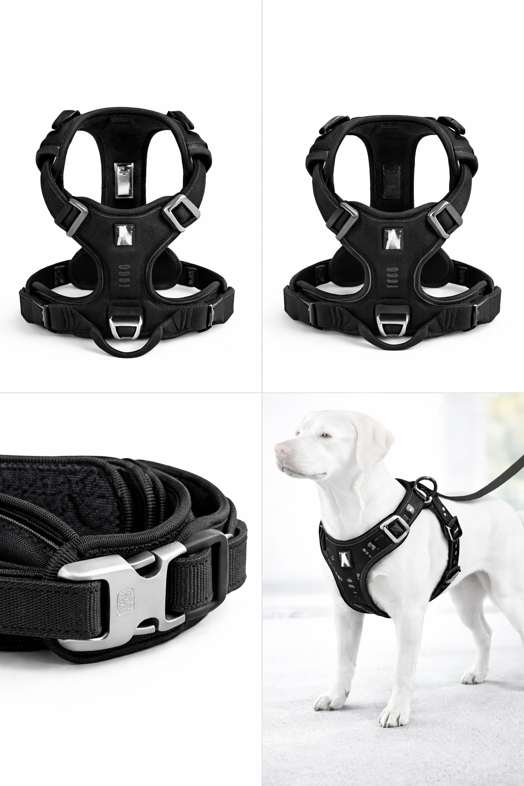 Harnais pour Chien Antitraction Ajustable – Nylon Résistant & Rembourré Confort, Réfléchissant Sécurité