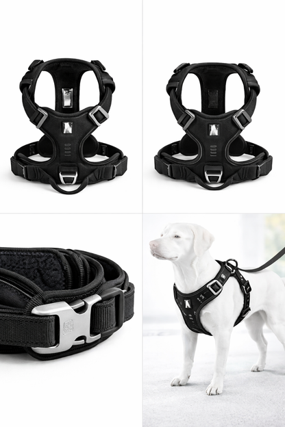 Harnais pour Chien Antitraction Ajustable – Nylon Résistant & Rembourré Confort, Réfléchissant Sécurité