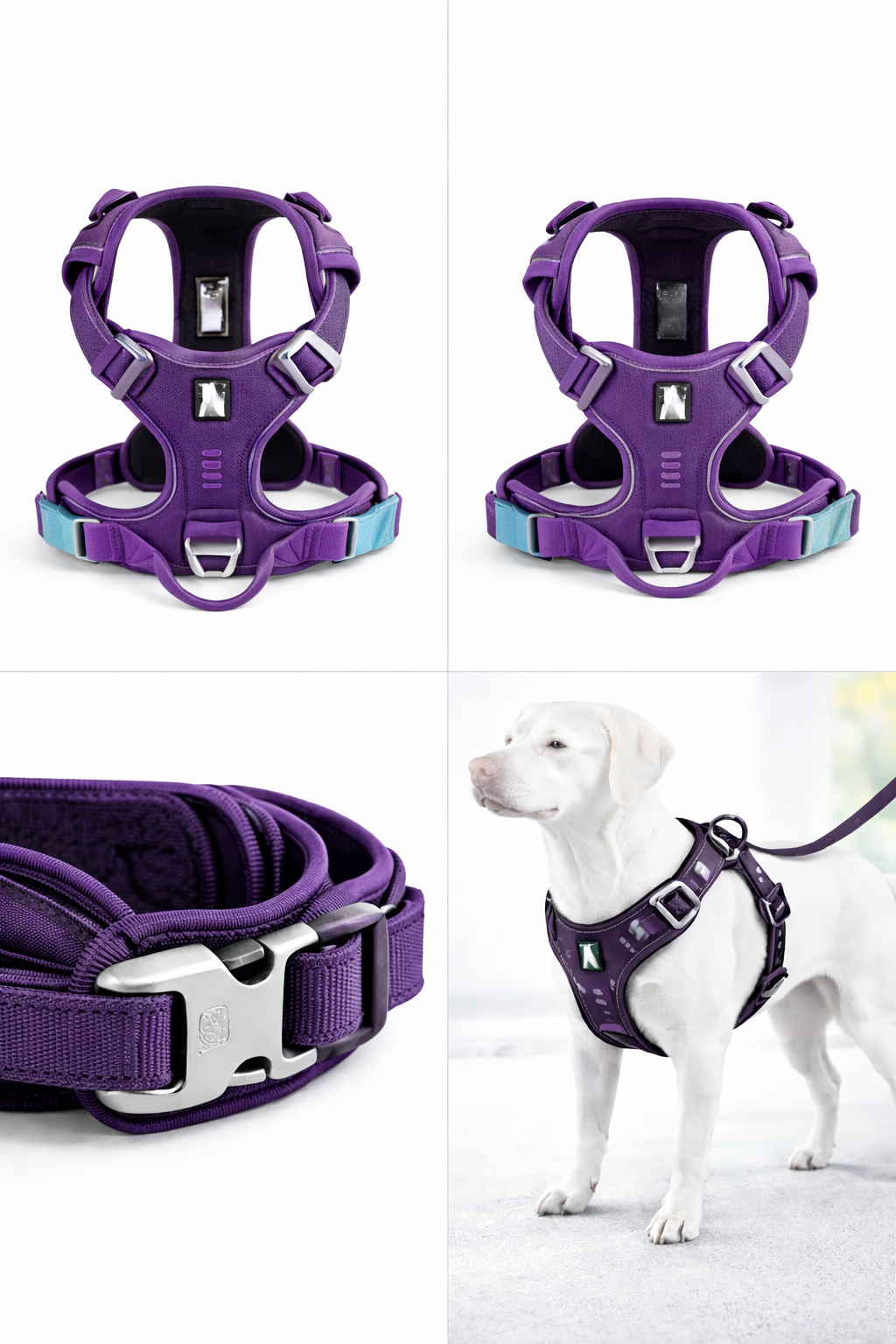 Harnais pour Chien Antitraction Ajustable – Nylon Résistant & Rembourré Confort, Réfléchissant Sécurité