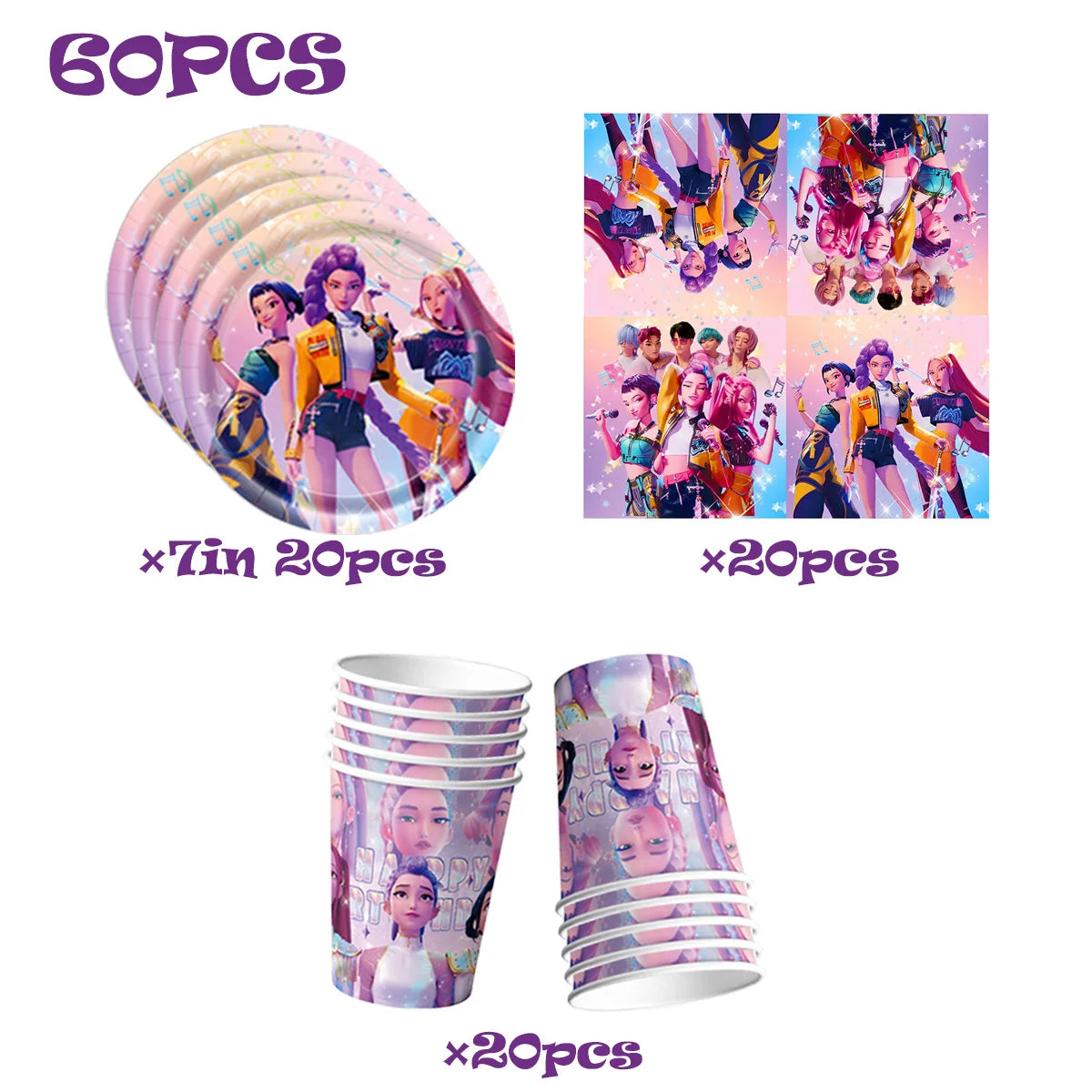 Kit de Vaisselle de Fête KPop Demon-Hunters HUNTR/X & Saja Boys - Décoration Anniversaire Thème K-Pop