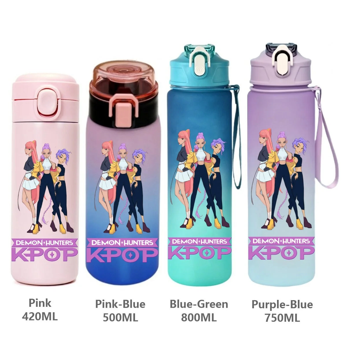 Gourde KPop Demon-Hunters HUNTR/X (Rumi, Mira, Zoey) - Bouteille Sport Isotherme ou Dégradée