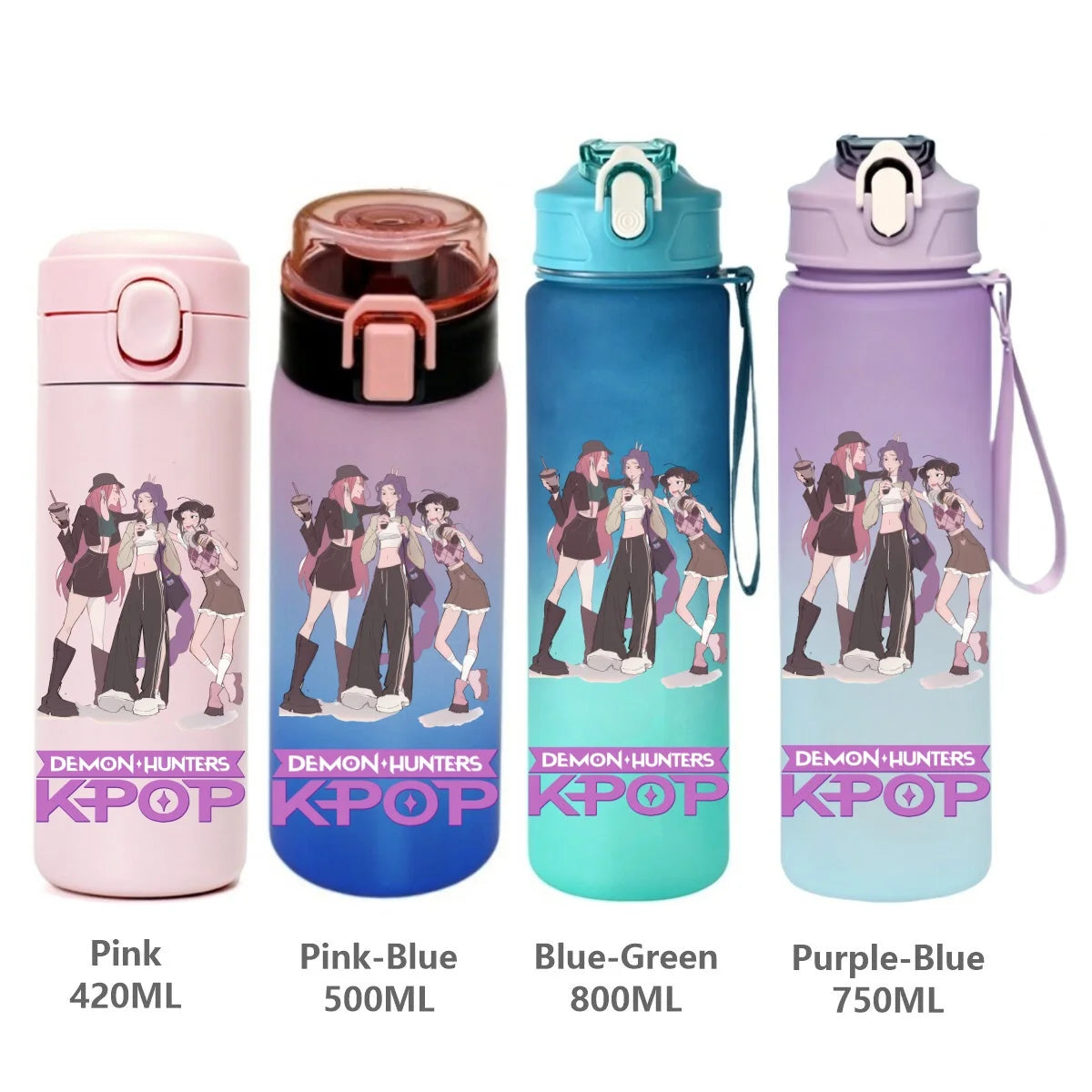 Gourde KPop Demon-Hunters HUNTR/X (Rumi, Mira, Zoey) - Bouteille Sport Isotherme ou Dégradée