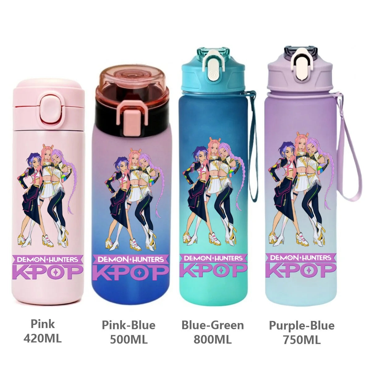 Gourde KPop Demon-Hunters HUNTR/X (Rumi, Mira, Zoey) - Bouteille Sport Isotherme ou Dégradée