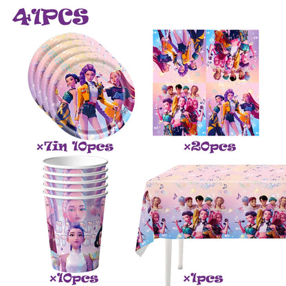 Kit de Vaisselle de Fête KPop Demon-Hunters HUNTR/X & Saja Boys - Décoration Anniversaire Thème K-Pop