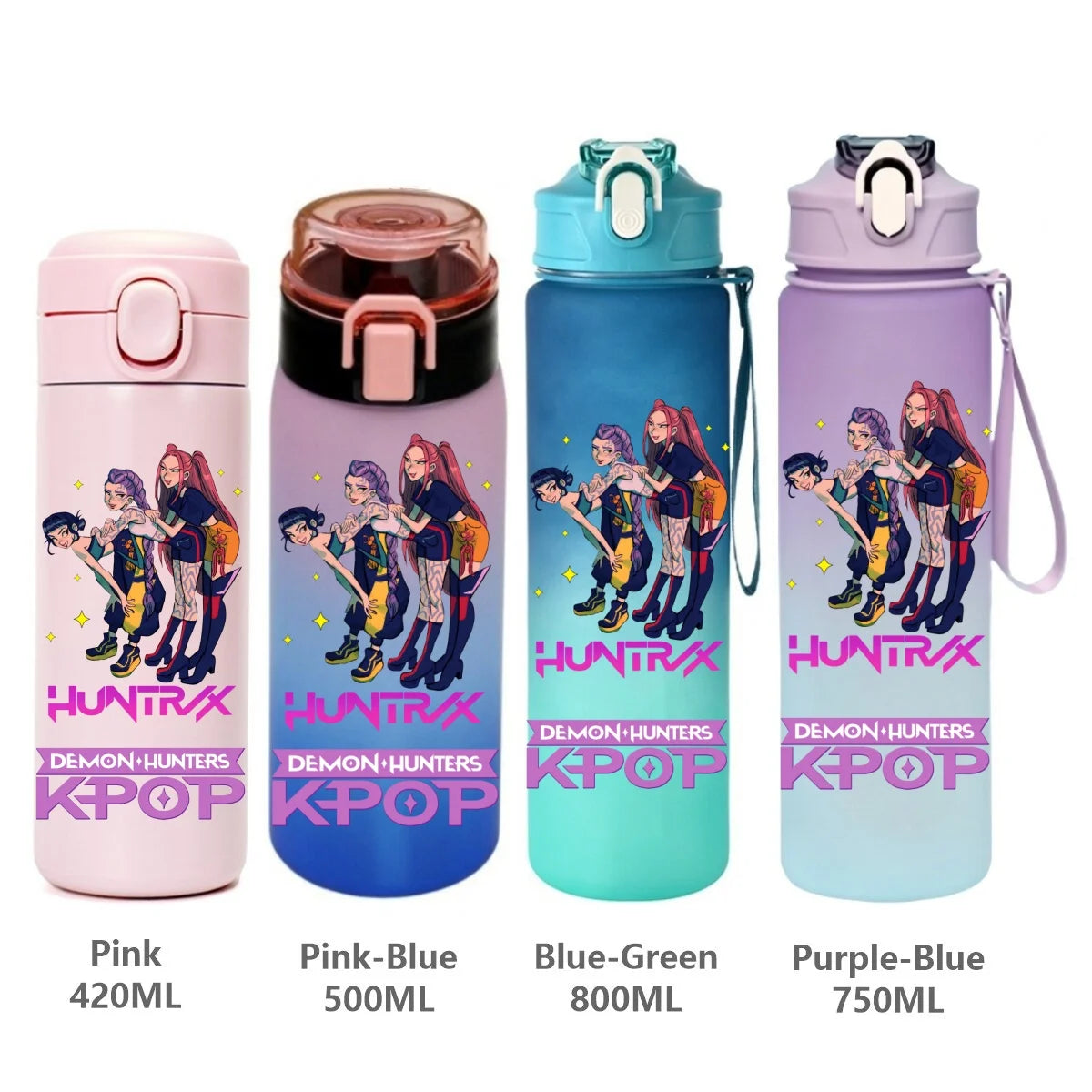 Gourde KPop Demon-Hunters HUNTR/X (Rumi, Mira, Zoey) - Bouteille Sport Isotherme ou Dégradée