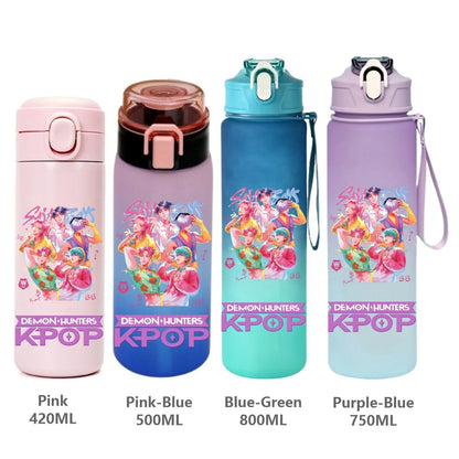 Gourde KPop Demon-Hunters HUNTR/X (Rumi, Mira, Zoey) - Bouteille Sport Isotherme ou Dégradée
