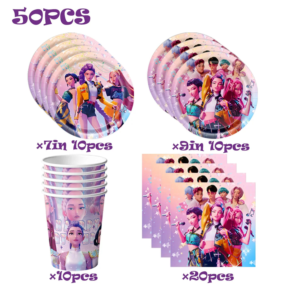 Kit de Vaisselle de Fête KPop Demon-Hunters HUNTR/X & Saja Boys - Décoration Anniversaire Thème K-Pop