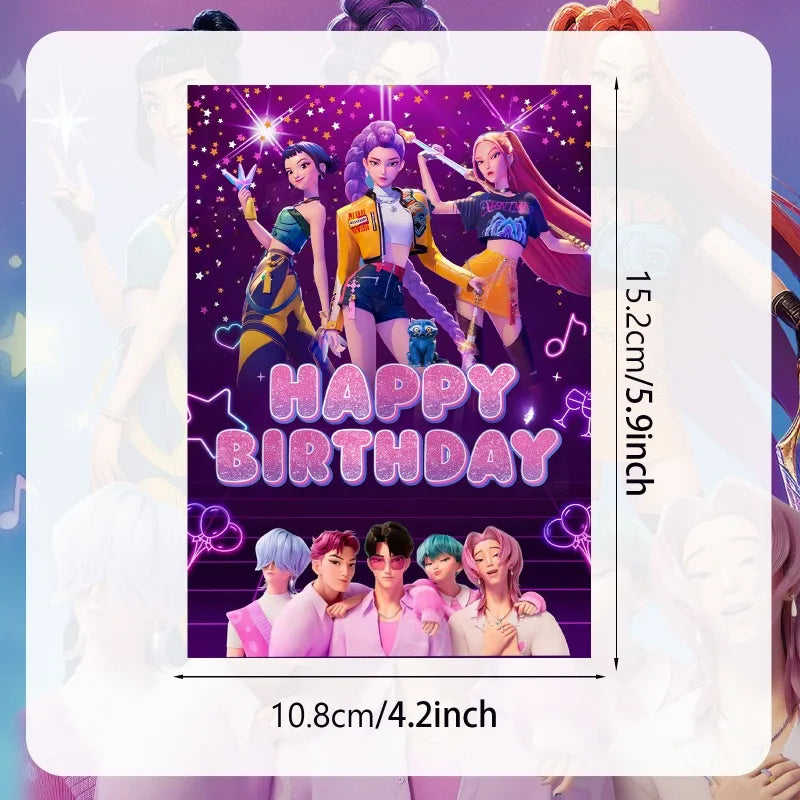 Invitations Anniversaire KPop Demon-Hunters - HUNTR/X & Saja Boys - Cartons de Fête avec Enveloppes