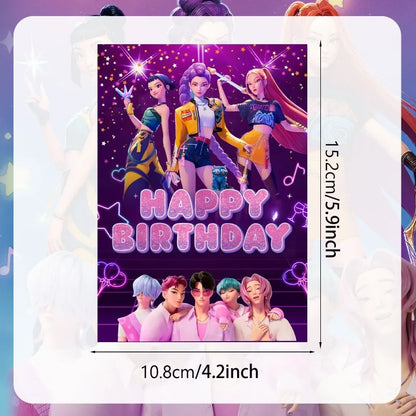 Invitations Anniversaire KPop Demon-Hunters - HUNTR/X & Saja Boys - Cartons de Fête avec Enveloppes