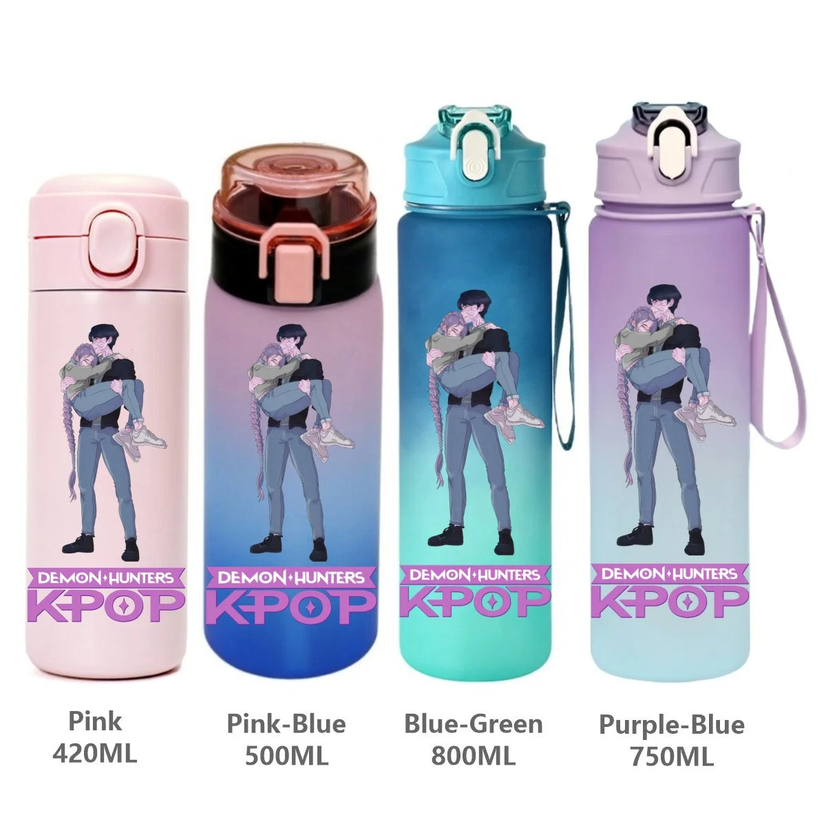 Gourde KPop Demon-Hunters HUNTR/X (Rumi, Mira, Zoey) - Bouteille Sport Isotherme ou Dégradée